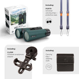 GoView ZOOMR 10x42 prismáticos para Actividades al Aire Libre, Naturaleza, observación de Vida Salvaje, Viajes (Zoom de 10 aumentos, Gran Campo de visión, Incluye Set de Accesorios) Phantom Negro