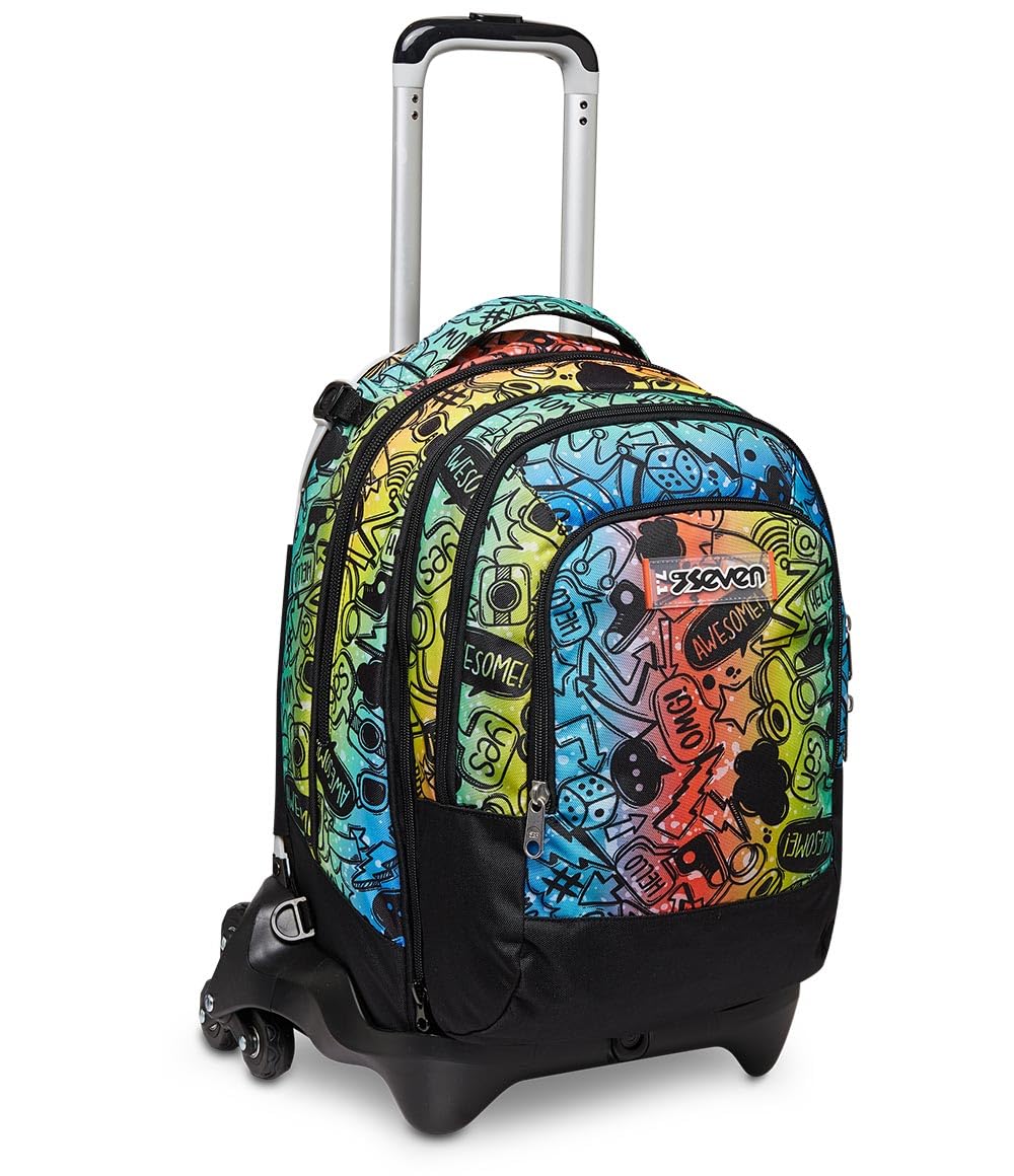 Seven Mochila con 3 Ruedas TROLLEY JACK-3WD - COLOUR EXPRESSION, Multicolor - Mochila 3 en 1, Escolar con Carro, Crossover System - Bolso Escolar Niños, Niñas y Adolescentes