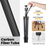 TARION Trípode de Fibra de Carbono para cámara de - 67 Pulgadas trípode Profesional DSLR con Doble rótula panorámica Zapata fría trípode de Viaje para cámaras videocámaras fotografía