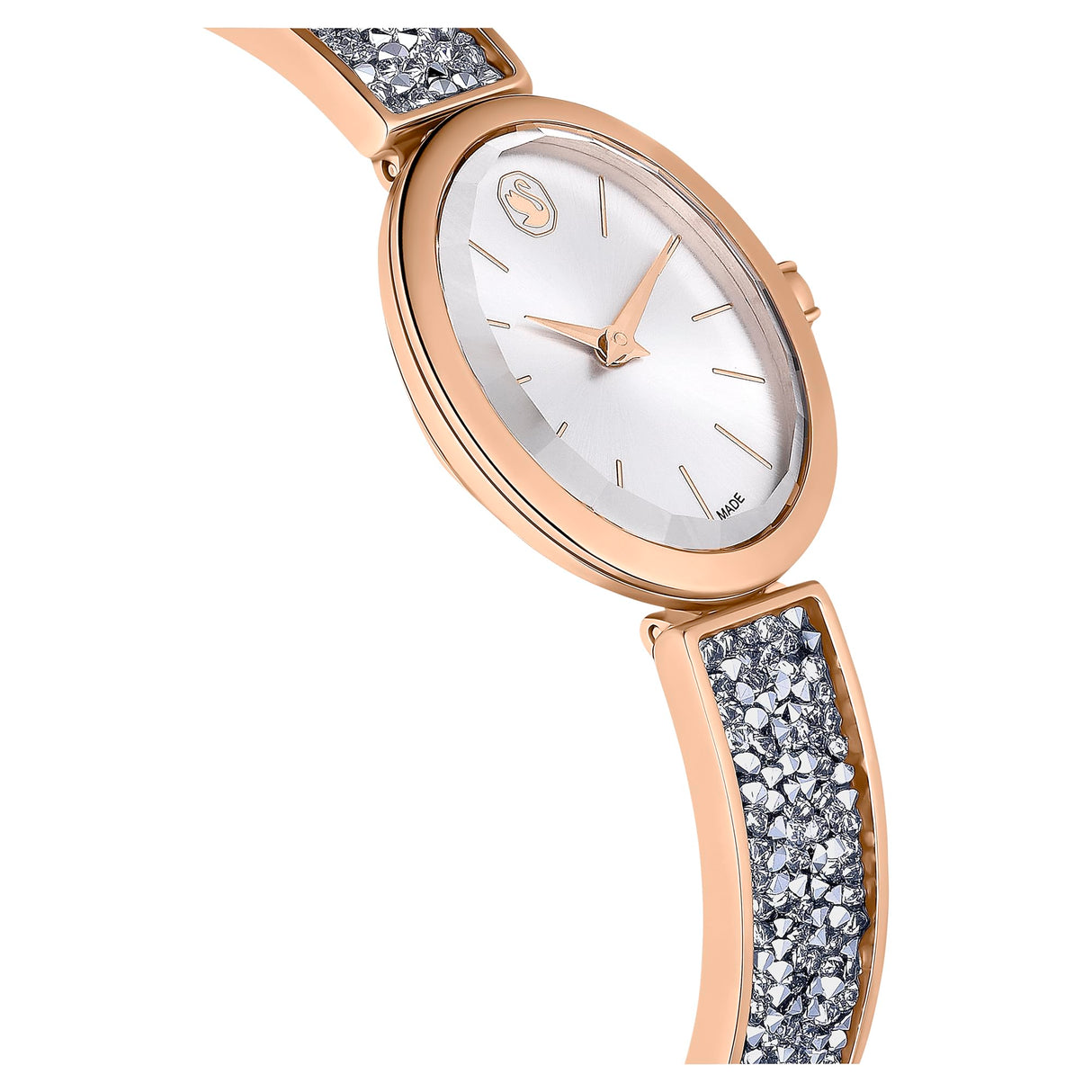 Swarovski Reloj Crystal Rock Oval, Brazalete de Metal, Acabado en Tono Oro Rosa, Blanco, Fabricado en Suiza