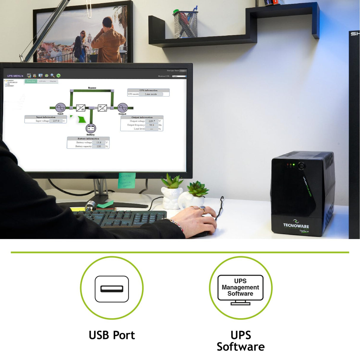 Tecnoware SAI Era Plus 2000 - Sistemas de Alimentación Ininterrumpida - 6 salidas IEC - Autonomía: 30 min/PC o 150 min/Módem Router - Potencia 2000 VA