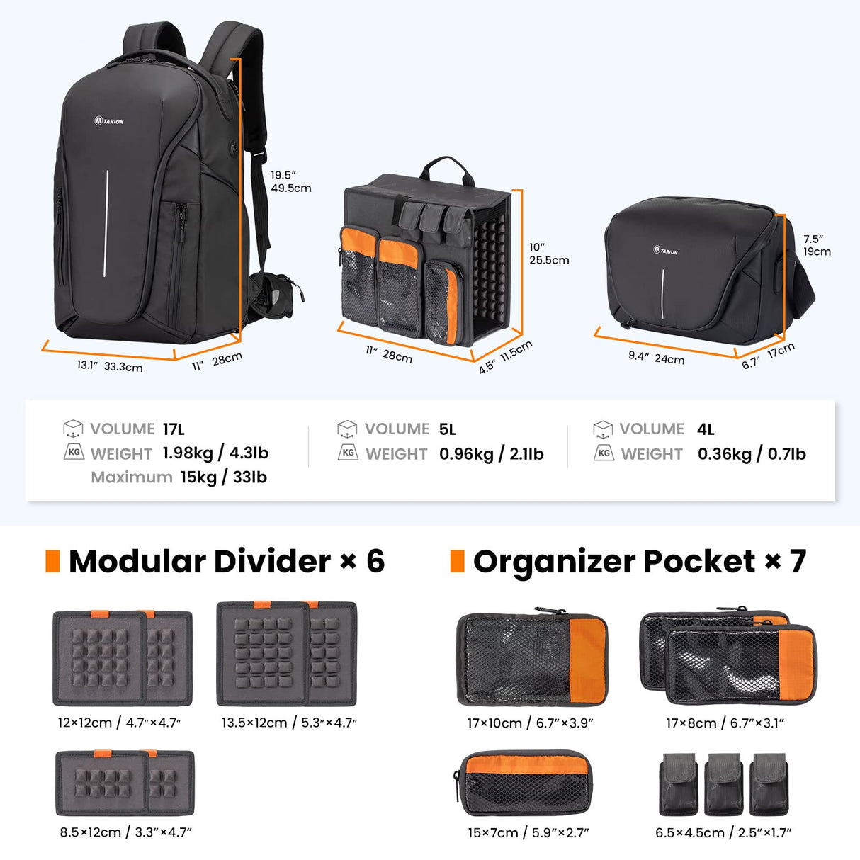 TARION ZONE Mochila para cámara Bolsa para cámara de gran capacidad con compartimento para computadora portátil de 15.6 '' Mochila profesional impermeable para fotografía