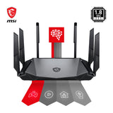 MSI RadiX AX6600 WiFi 6 Router Gaming Tres Bandas - WLAN Rápida de hasta 6600 Mbps (5GHz, 2.4GHz Inalámbrico), AI QoS Priority, MU-MIMO, Beamforming, WPA3, 2.5G WAN/LAN & 4 x 1G LAN Ports