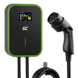 Green Cell GC PowerBox Wallbox 22kW Tipo 2 Cargador para Vehículos Eléctricos EV PHEV Cable 6m Pantalla LCD Compatible con Todos los EV Model 3/S/X/Y, ID.3, ID.4, i3, 500e, EV6, E-Tron, ZOE, Mach-E
