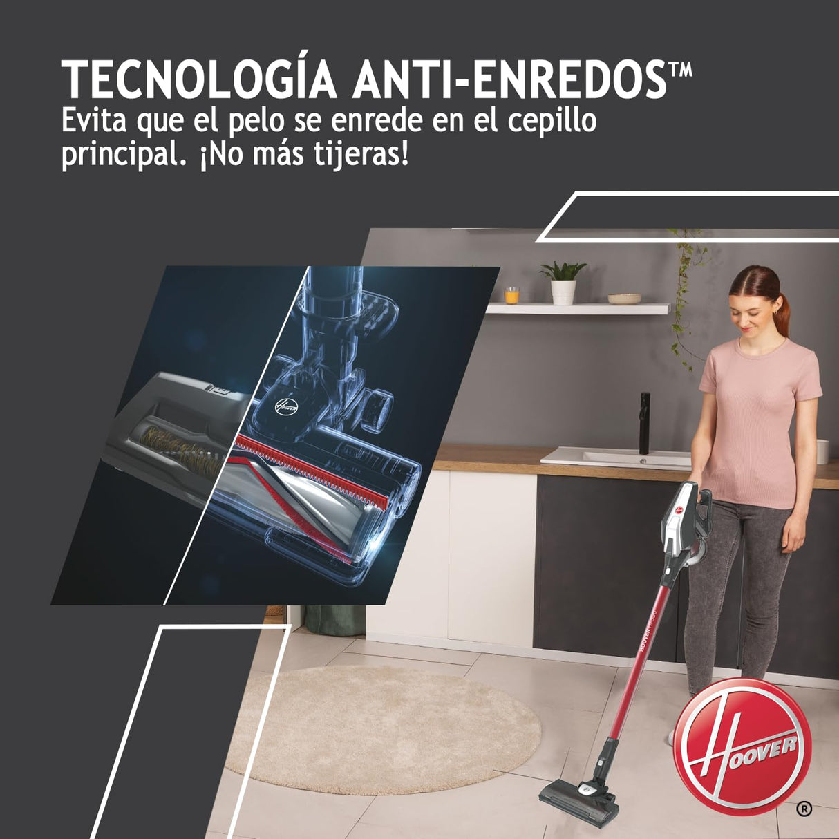 Hoover HF300 Home, HF322TH Aspiradora sin Cable, sin Bolsa, 3 en 1, Escoba, de Mano y Vertical, Rodillo 2 en 1 Suelos y Alfombras, Autonomía 40 min, Color Azul
