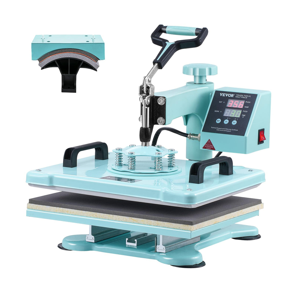 VEVOR 2 en 1 Máquina de Prensado por Calor con Prensa para gorras, 300 x 380 mm, Máquina de Prensa Térmico con Giro de 360° con Control Digital Preciso para Camiseta, Taza, Sombrero y Plato, Verde