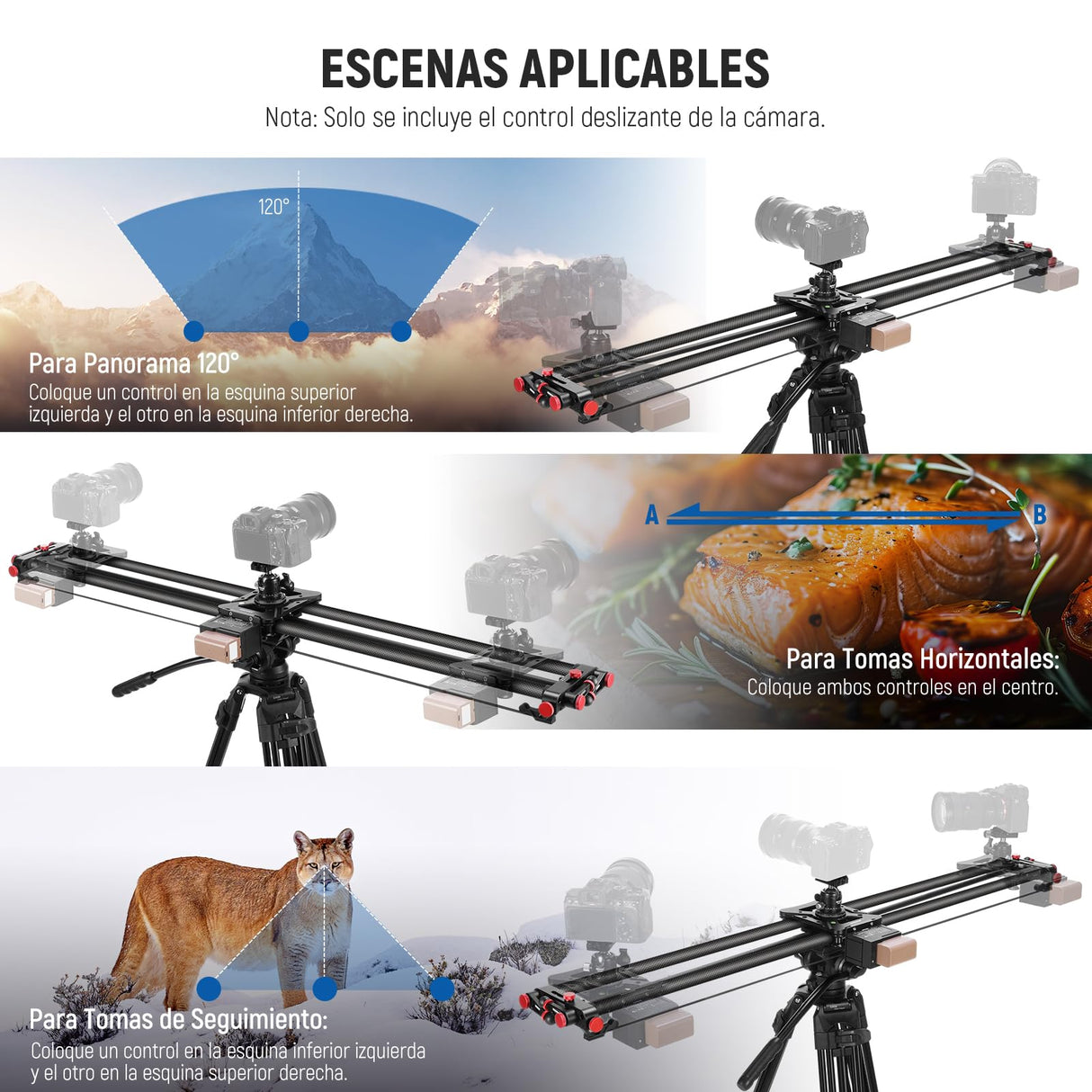 NEEWER 47,2"/120cm Deslizador Motorizado Cámara, App Control Inalámbrico DSLR Deslizador Riel Fibra Carbono con 4400mAh Batería F750 (Cargador No Incluido), Modo Video, Lapso Tiempo Foto, ER1