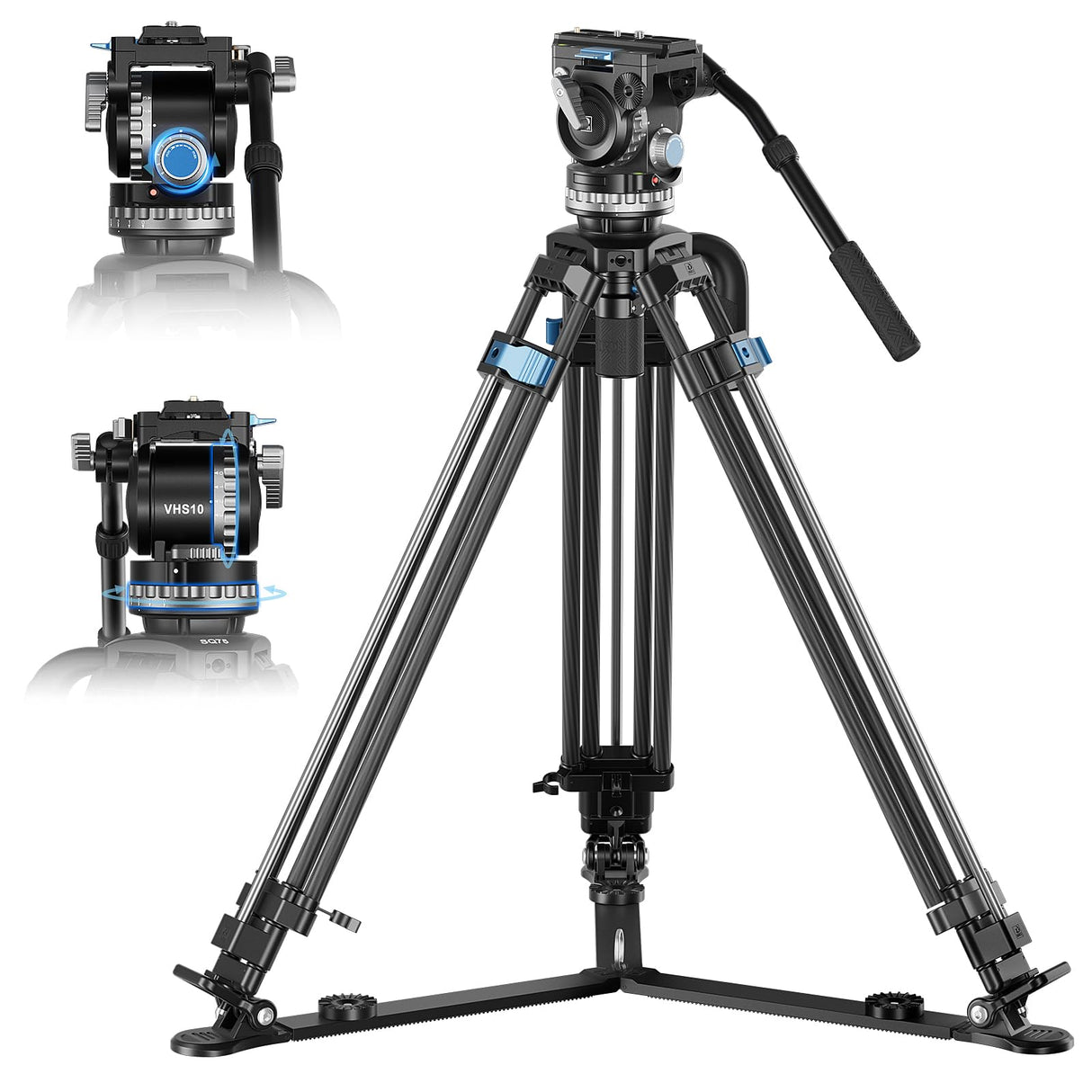 SIRUI SQ75+VHS10 Trípode de Video Profesional en Fibra de Carbono, Altura Máxima 182cm, 7 Niveles de Contrapeso, 4 Modos de Amortiguación, Carga 18 kg, Sistema Rápido y Estable para Cámaras