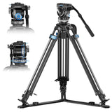 SIRUI SQ75+VHS10 Trípode de Video Profesional en Fibra de Carbono, Altura Máxima 182cm, 7 Niveles de Contrapeso, 4 Modos de Amortiguación, Carga 18 kg, Sistema Rápido y Estable para Cámaras