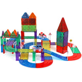Playmags Juego de 200 Piezas con fichas magnéticas, Pista de Carreras, Incluye 2 Autos de Carreras eléctricos motorizados, para niños de 3 años en adelante