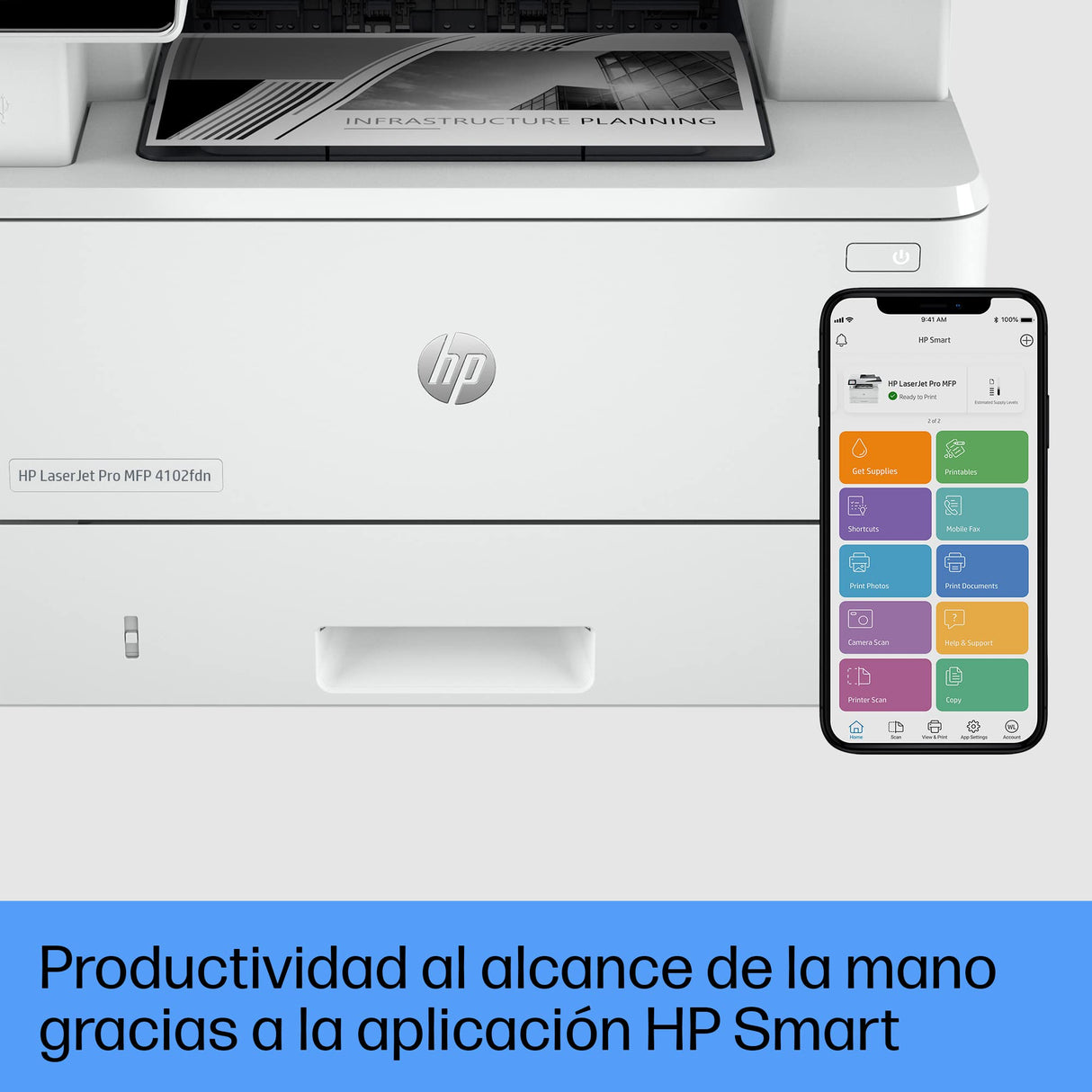 HP Impresora multifunción HP Laserjet Pro 4102fdn (Impresión Doble Cara Automática, Scanner, Fax, Red Gigabit Ethernet, USB 2.0, 1 Host USB, HP Smart App, Apple AirPrint, Mopria), Blanca y negra