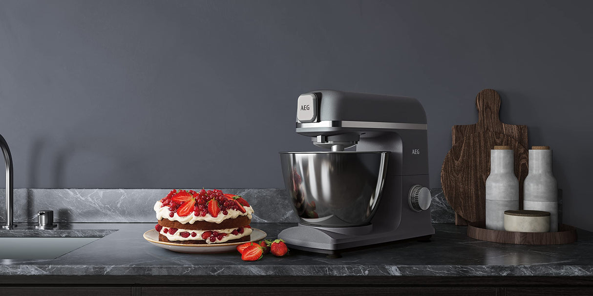 AEG KM5-1-4BPT - Robot de cocina Deli 5 Amasadora y Batidora con bol - 1200W, 6 velocidades, Bol 5 Litros, Luces LED, Múltiples Varillas, Negro