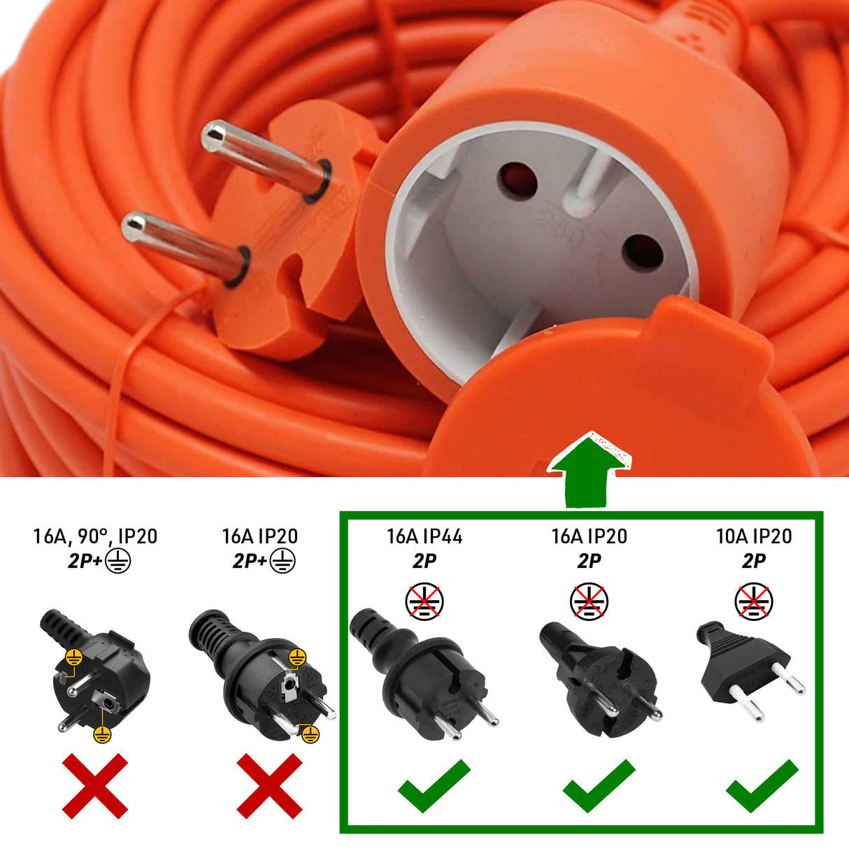 Electraline 49235 - Carrete De Cable Jardín, Longitud 40 M, Zócalo Universal, Sección Cable 2X15 Mm, Negro/Verde