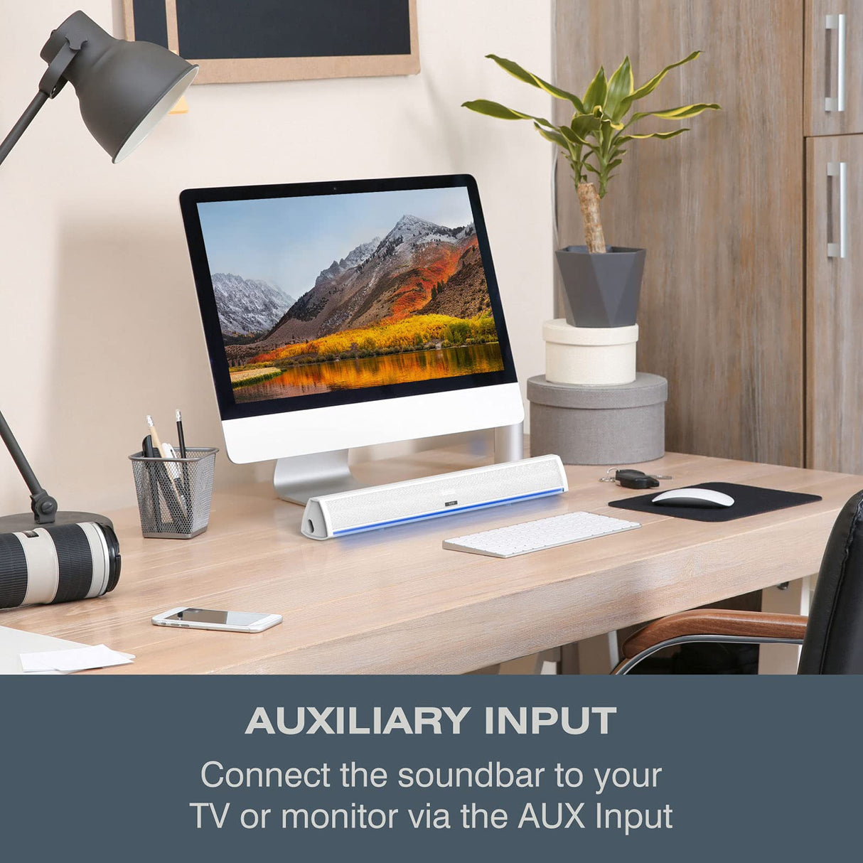 Audible Fidelity Barra de Sonido TV con Bluetooth, Soundbar para Television, Videojuegos, Música, Barras de Sonido Altavoces para TV Home Cinema, Oficina y PC con Mando a Distancia (Blanco)