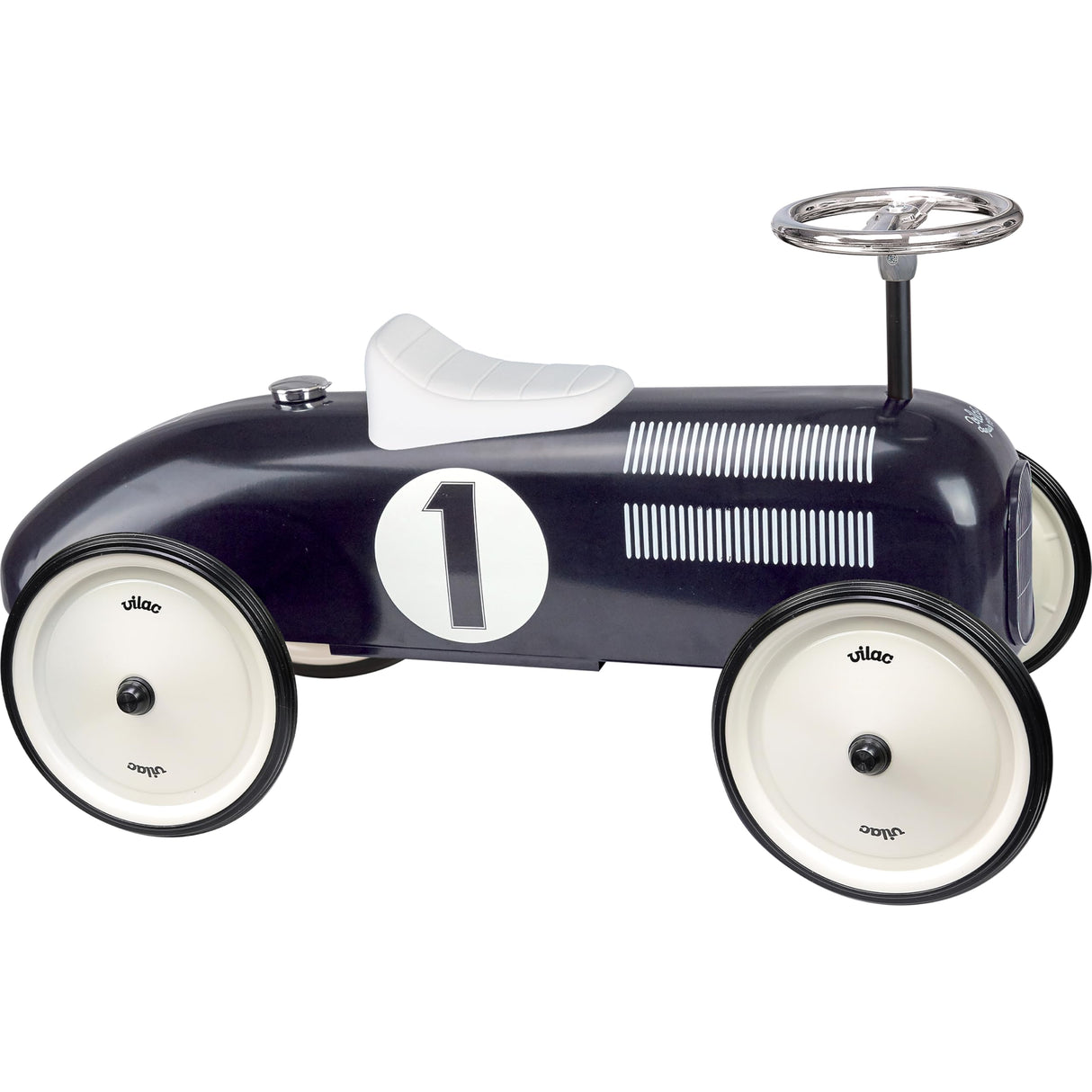 Vilac - Portabebés - Mi coche de carreras vintage de metal negro - Desarrolla las habilidades motoras de tu hijo - Vehículo metálico - Vehículo infantil - A partir de 18 meses - 1121, azul