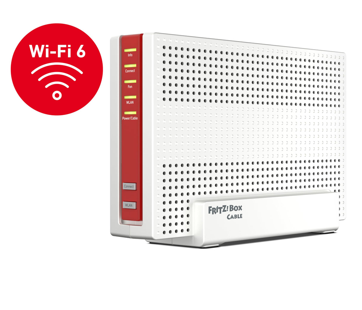 AVM ¡FRITZ! Cable Box 6690 (módem por cable DOCSIS 3.1, Wi-Fi 6 (WLAN AX) 4x4 con 4800 Mbps (5 GHz) + 1200 Mbps (2,4 GHz), 1 puerto LAN de 2,5 Gigabits, USB 3.0, DECT), blanco/rojo