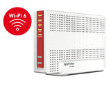 AVM ¡FRITZ! Cable Box 6690 (módem por cable DOCSIS 3.1, Wi-Fi 6 (WLAN AX) 4x4 con 4800 Mbps (5 GHz) + 1200 Mbps (2,4 GHz), 1 puerto LAN de 2,5 Gigabits, USB 3.0, DECT), blanco/rojo