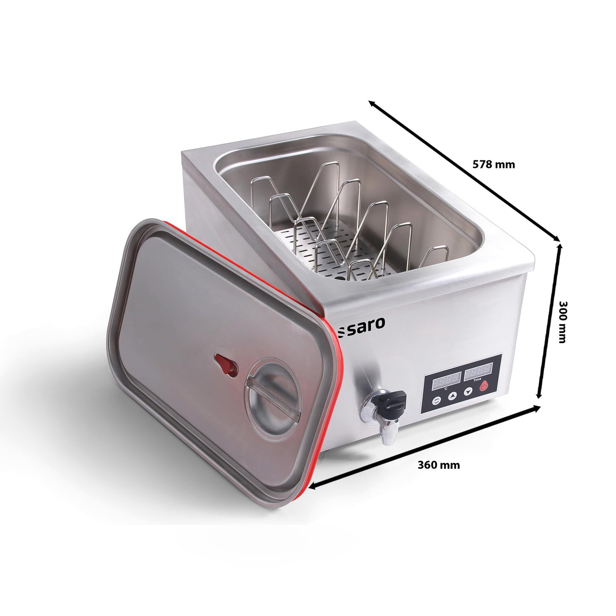 SARO SALERNO Recipiente de cocción al vacío, 11-22 l, para GN 1/1, bomba de circulación y grifo de drenaje, pantalla digital, temperatura 45-95 °C, acero inoxidable, 0,7 kW