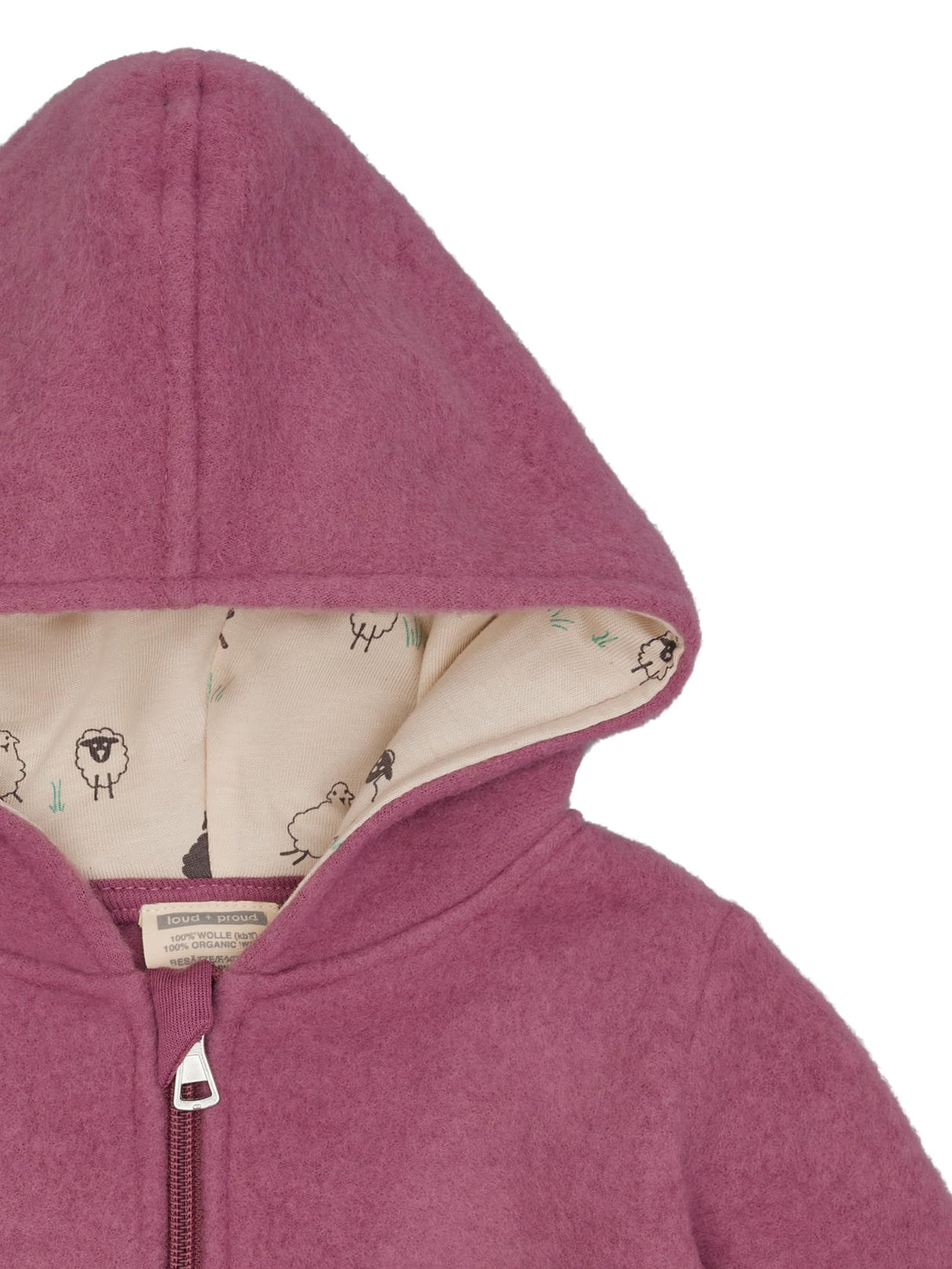 loud + proud Wollfleece mit Kapuze, Gots Zertifiziert Chaqueta de Forro Polar de Lana, Morado, 146-152 para Niñas