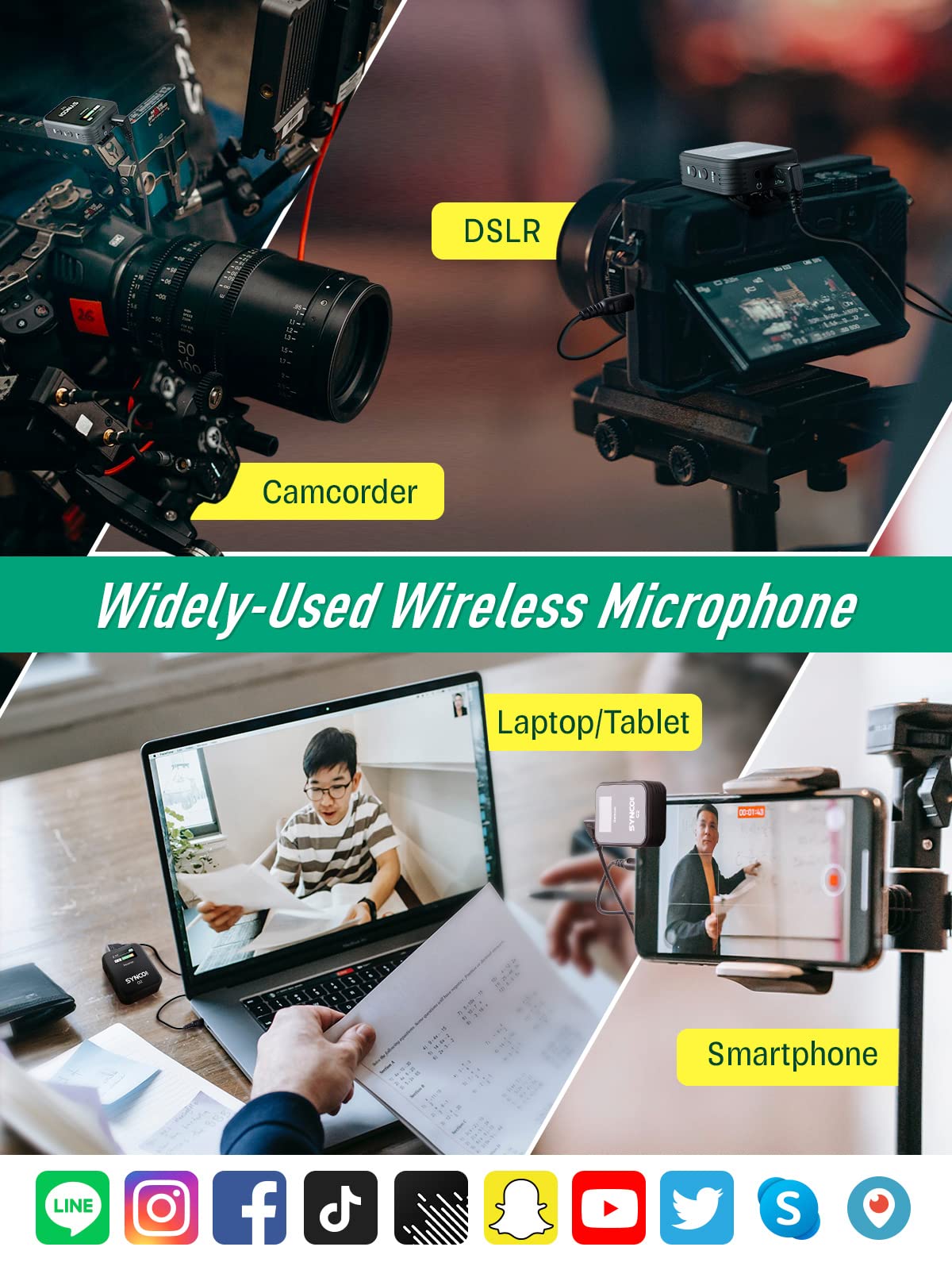 SYNCO Micrófono Solapa Inálambrico, G2 A1 Micro Corbata Profesional 2.4GHz Transmisión 70m para DSLR Cámara Móvil Videocámara Laptop y Tablet, Microfono-Lavalier-Solapa-Inálambrico-Corbata
