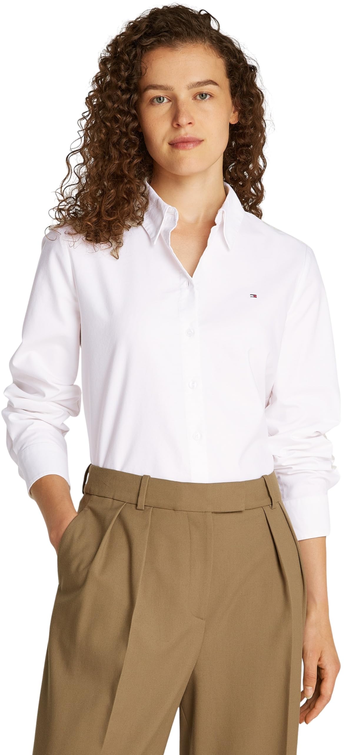 Tommy Hilfiger Camisa Mujer Oxford Relaxed Fit, Blanco (TH Optic White), 42
