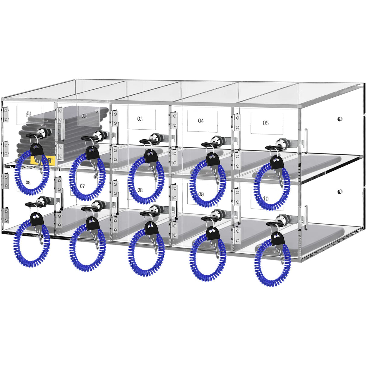 VEVOR Armario de Almacenamiento para teléfono móvil Cabina telefónica de acrílico con Cerradura 10 Ranuras 53x18x21,5 cm gabinete de Almacenamiento para teléfono con Llaves para Sala de reunión, Aula
