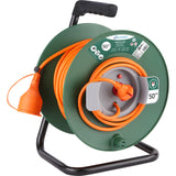 Electraline Cable de extensión de jardín 20866139F de 50 m con carrete de 16 A, sección naranja/verde de 2 x 1,5 mm², enchufe, tipo C/EF, 2 pines (UE)