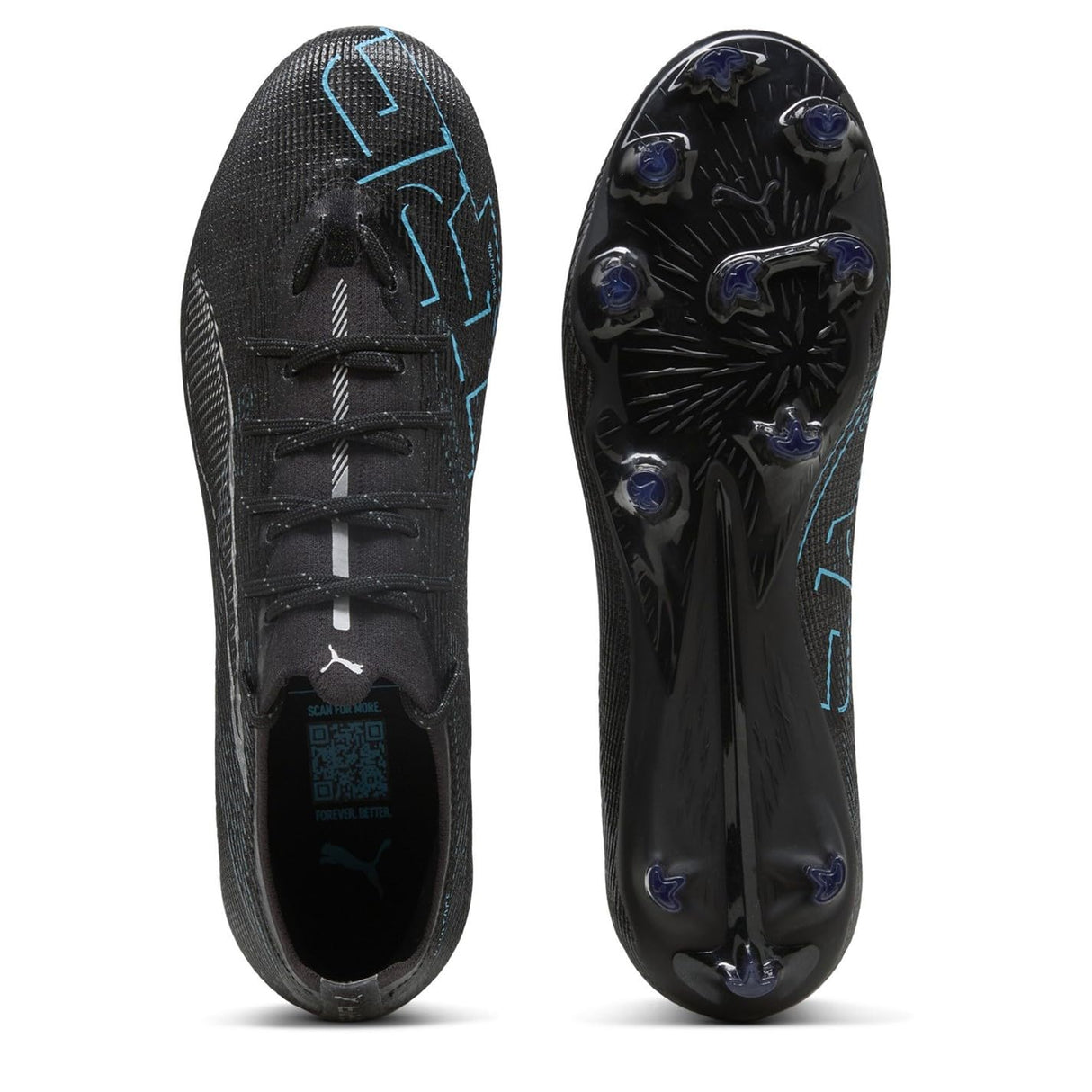 PUMA Ultra 5 Pro FG/AG, Zapatillas de fútbol Unisex Adulto, Black Silver-Bright Aqua, 43 EU