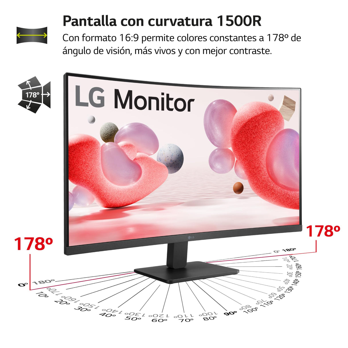 LG 32MR50C-B - Monitor Curvado, 32 Pulgadas, VA 3000:1, 1500R, 16:9, Velocidad 100 Hz, HDMIx2, Super Resolution+, AMD FreeSync Premium, Clasificación E, Negro