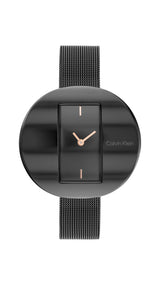 Calvin Klein Reloj Analógico de Cuarzo para Mujer Colección Circular Mesh con Correa de Malla de Acero Inoxidable Negra - 25200018