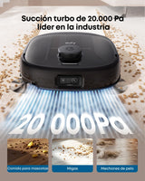 eufy Robot Aspirador Omni E28, Aspirador quitamanchas portátil, Sistema HydroJet, succión Turbo de 20.000 Pa, cepillos desenredantes DuoSpiral, Brazo CornerRover, estación Todo en uno.