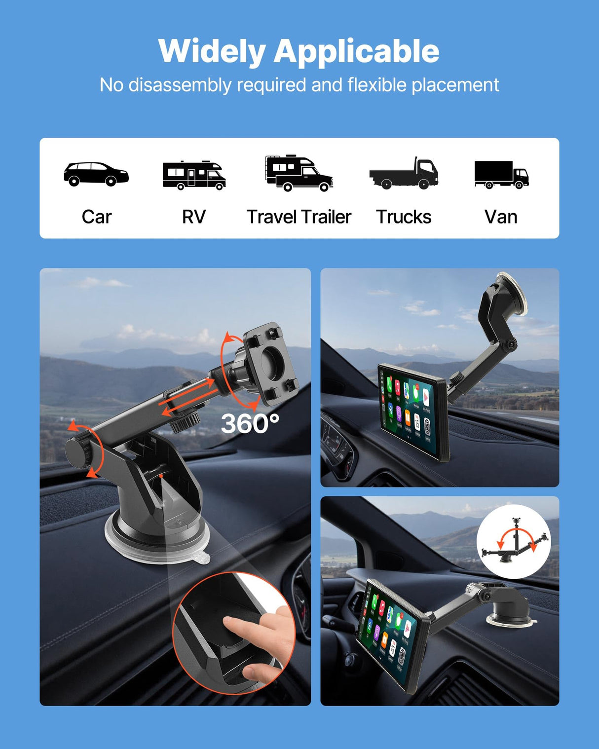 VEVOR Estéreo Inalámbrico HD para Coche, con Pantalla Táctil Compatible con Apple CarPlay y Android Auto, con Control de Voz, Enlace Espejo, Bluetooth, Navegación GPS, 245 x 97 x 30 mm, Negro