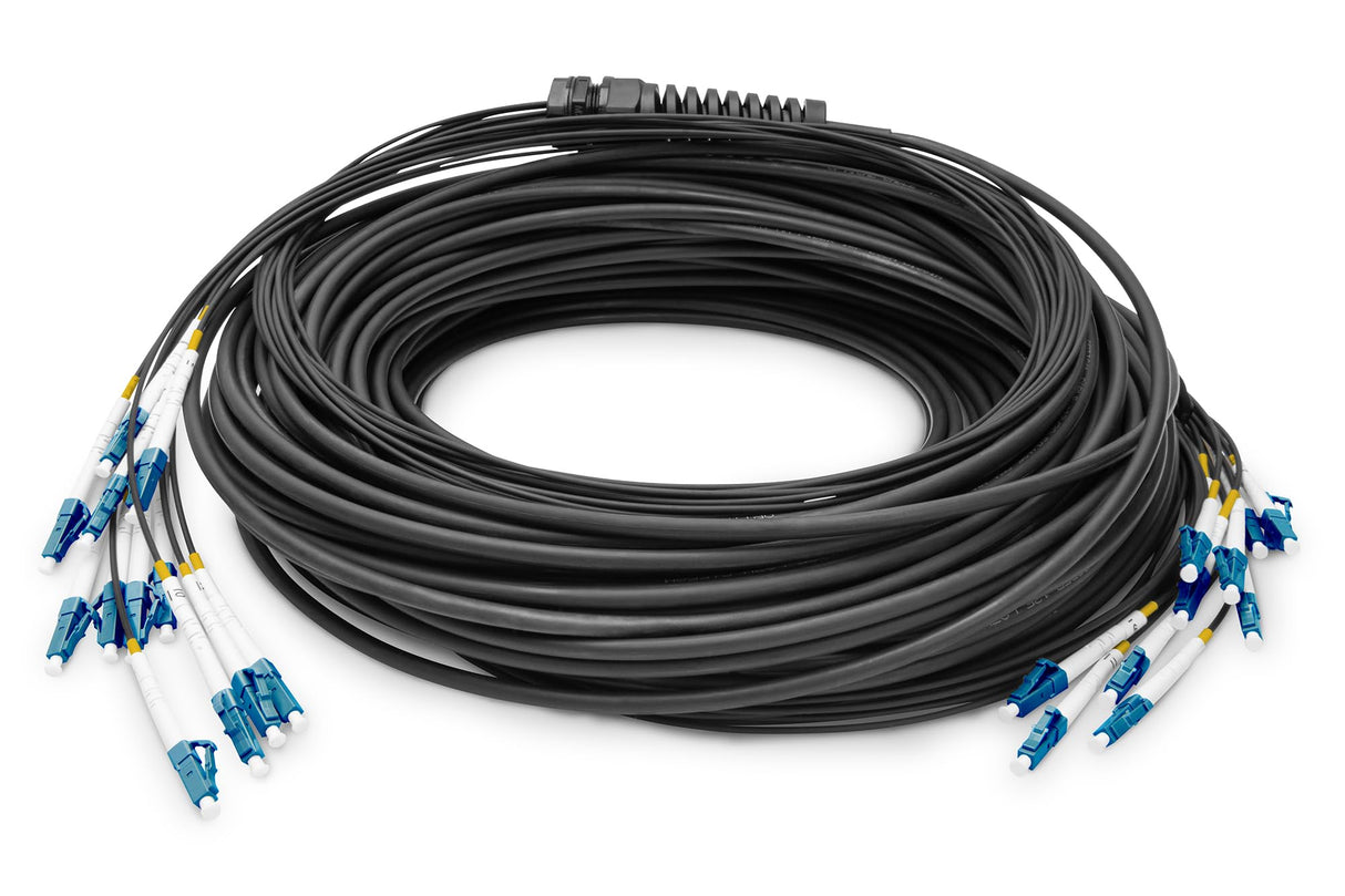 DIGITUS DK-2A33CU100BK-BBB, Cable De Fibra Óptica OS2, 100 m, LC (UPC) a LC (UPC), Cable Breakout De 12 Fibras, 1/10 Gbit/s, Cable De Fibra Óptica Monomodo SM, Fibra: G.657.A1 9/125 µ, Negro