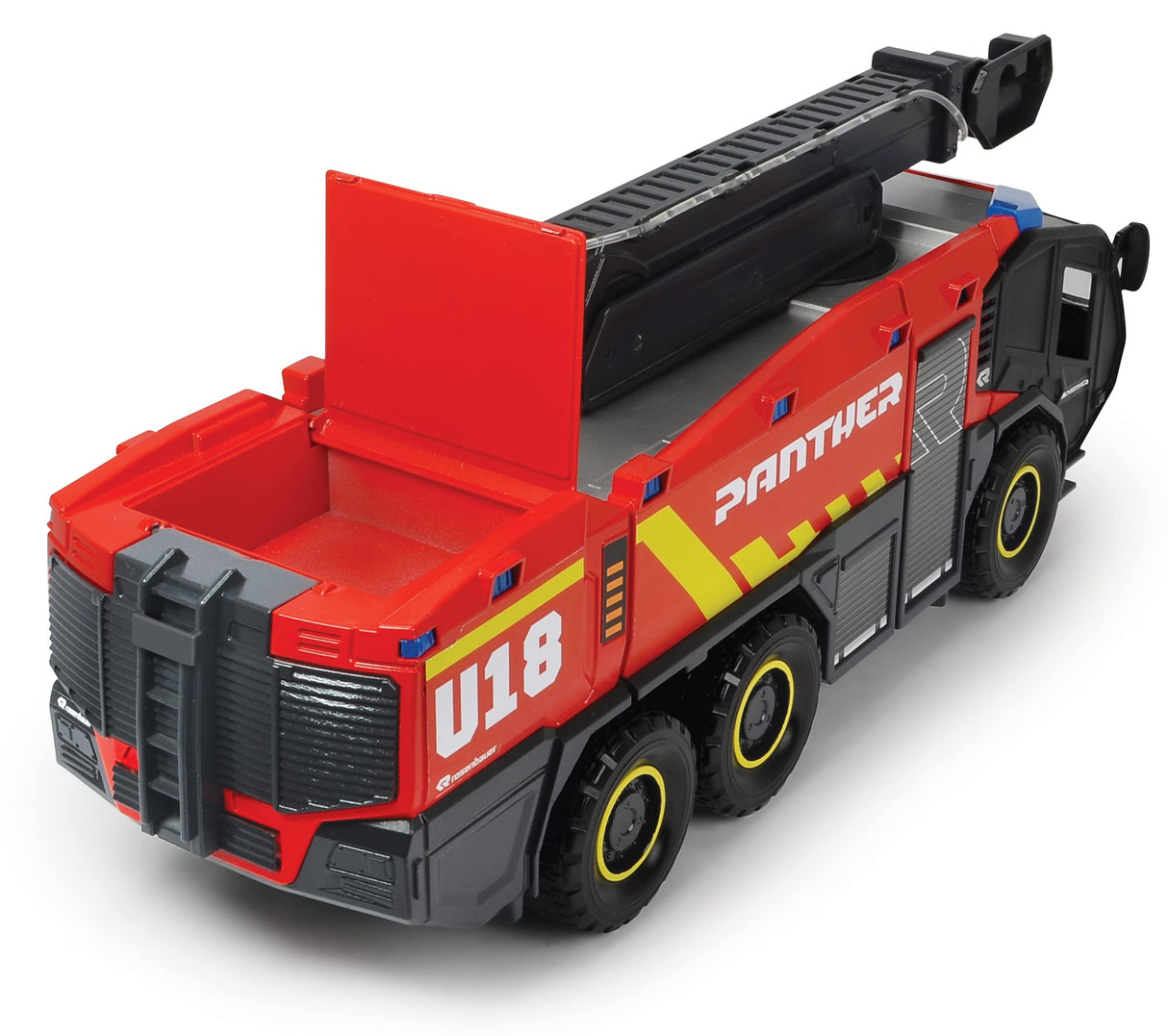 Dickie Toys Coche de bomberos teledirigido con control remoto de 4 canales, Panther 6 x 6, diseño de rosas, camión de bomberos teledirigido, brazo extensible, luz y sonido