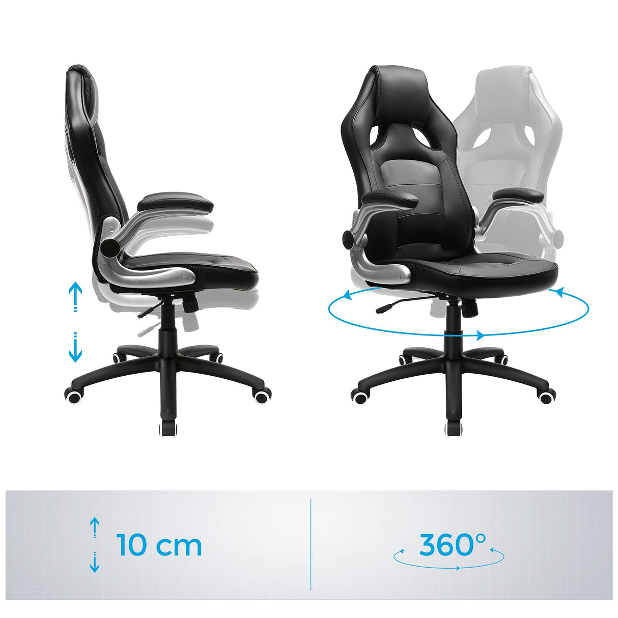 SONGMICS Silla de oficina ergonómica, Silla giratoria y de altura ajustable, Silla de estudio, con ruedas, Negro OBG62B