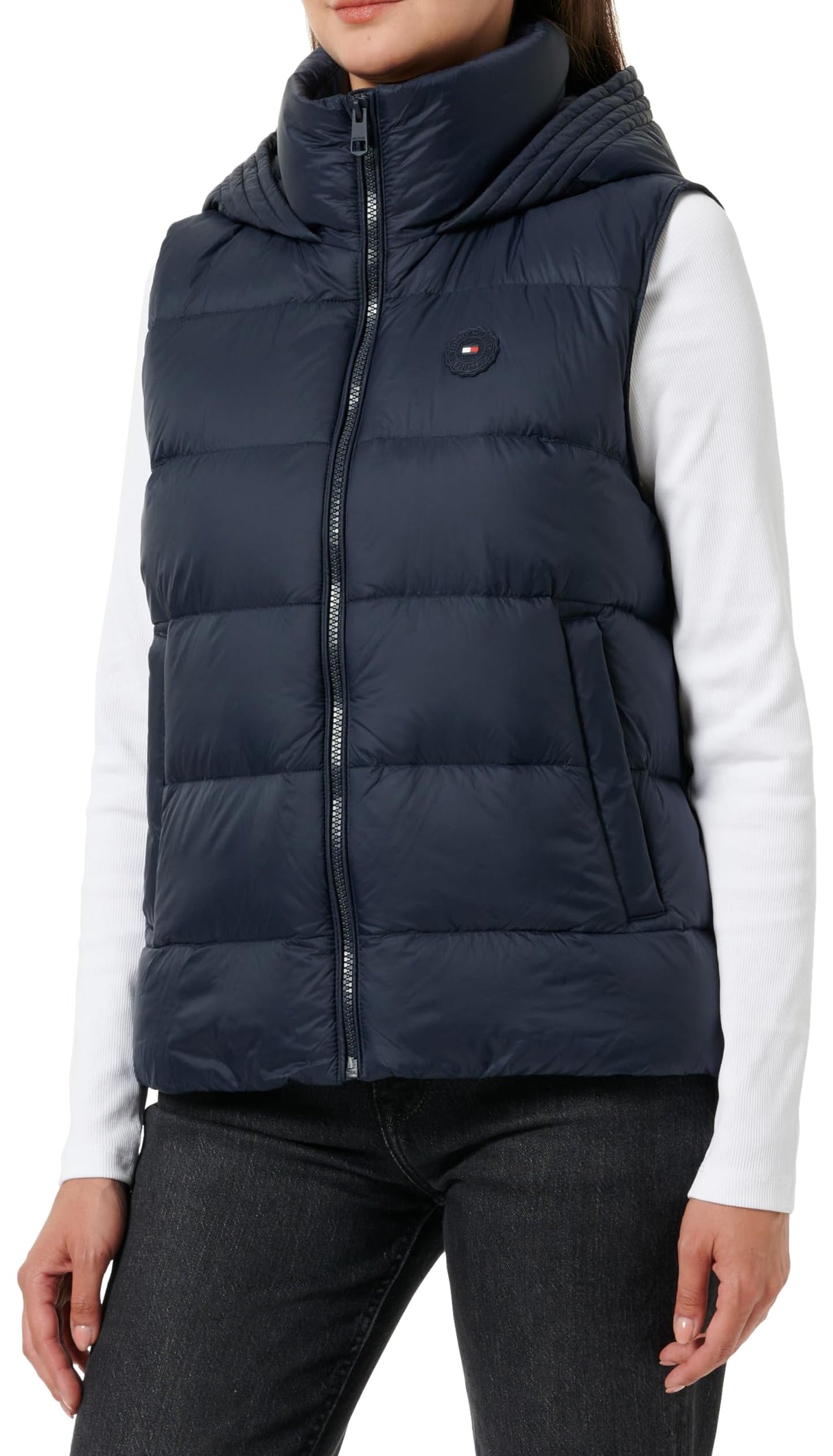 Tommy Hilfiger Chaleco Mujer Down Casual con capucha, Azul (Desert Sky), S