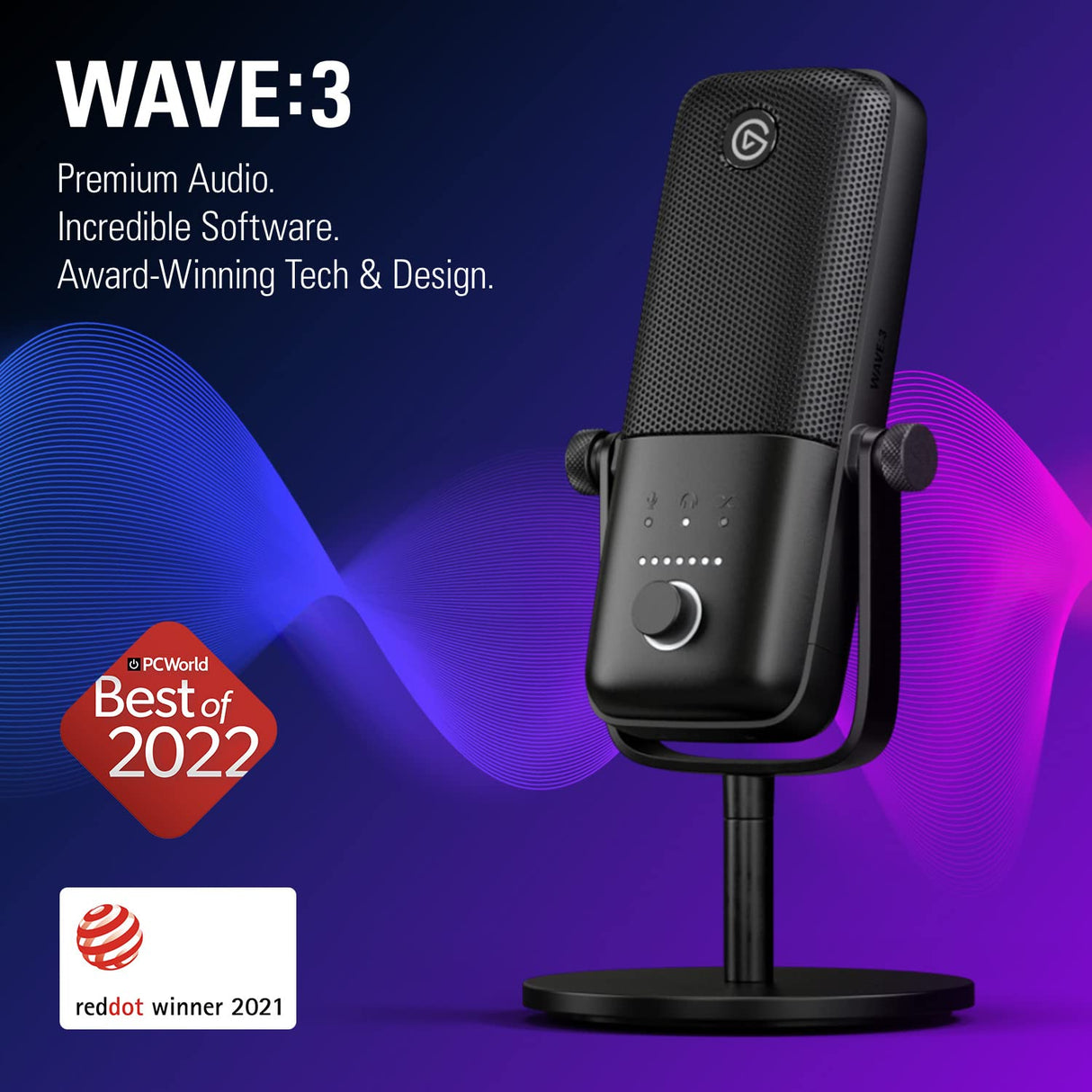 Elgato Wave:3 - Micrófono condensador USB profesional prémium para streaming, podcasts, juegos, oficina en casa, software mezclador gratis, plugins de efectos, antidistorsión, plug n play, Mac, PC