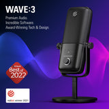 Elgato Wave:3 - Micrófono condensador USB profesional prémium para streaming, podcasts, juegos, oficina en casa, software mezclador gratis, plugins de efectos, antidistorsión, plug n play, Mac, PC
