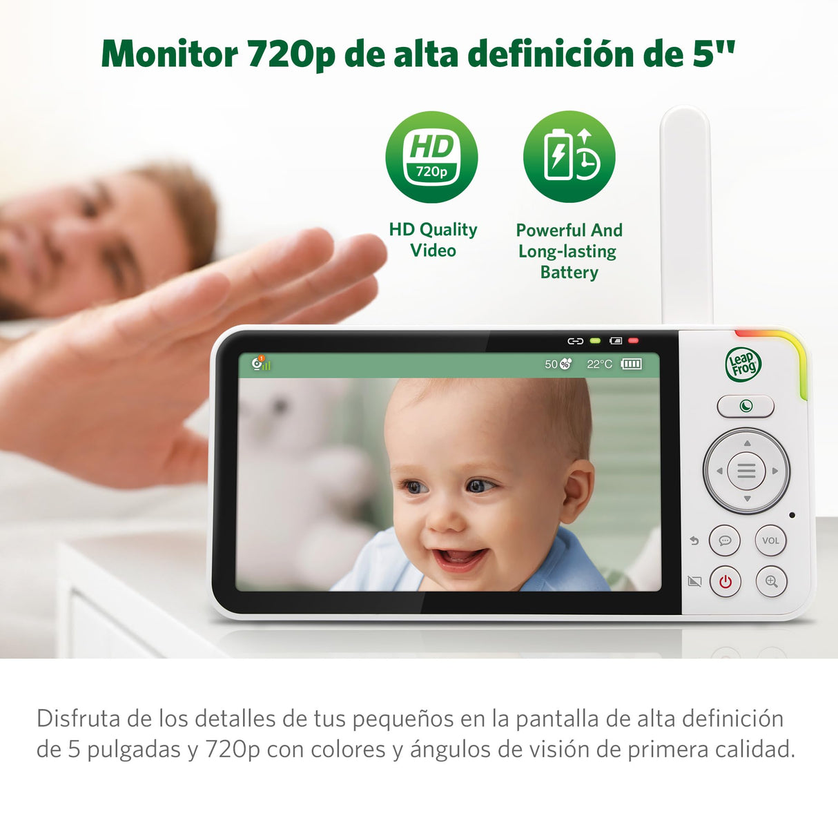 LeapFrog LF915HD Baby Surveillance Camera with Night Light 5" HD Screen Baby Monitor with Camera, 360° Translation and Tilt, 8X Zoom, Night Vision, Smart Sensor