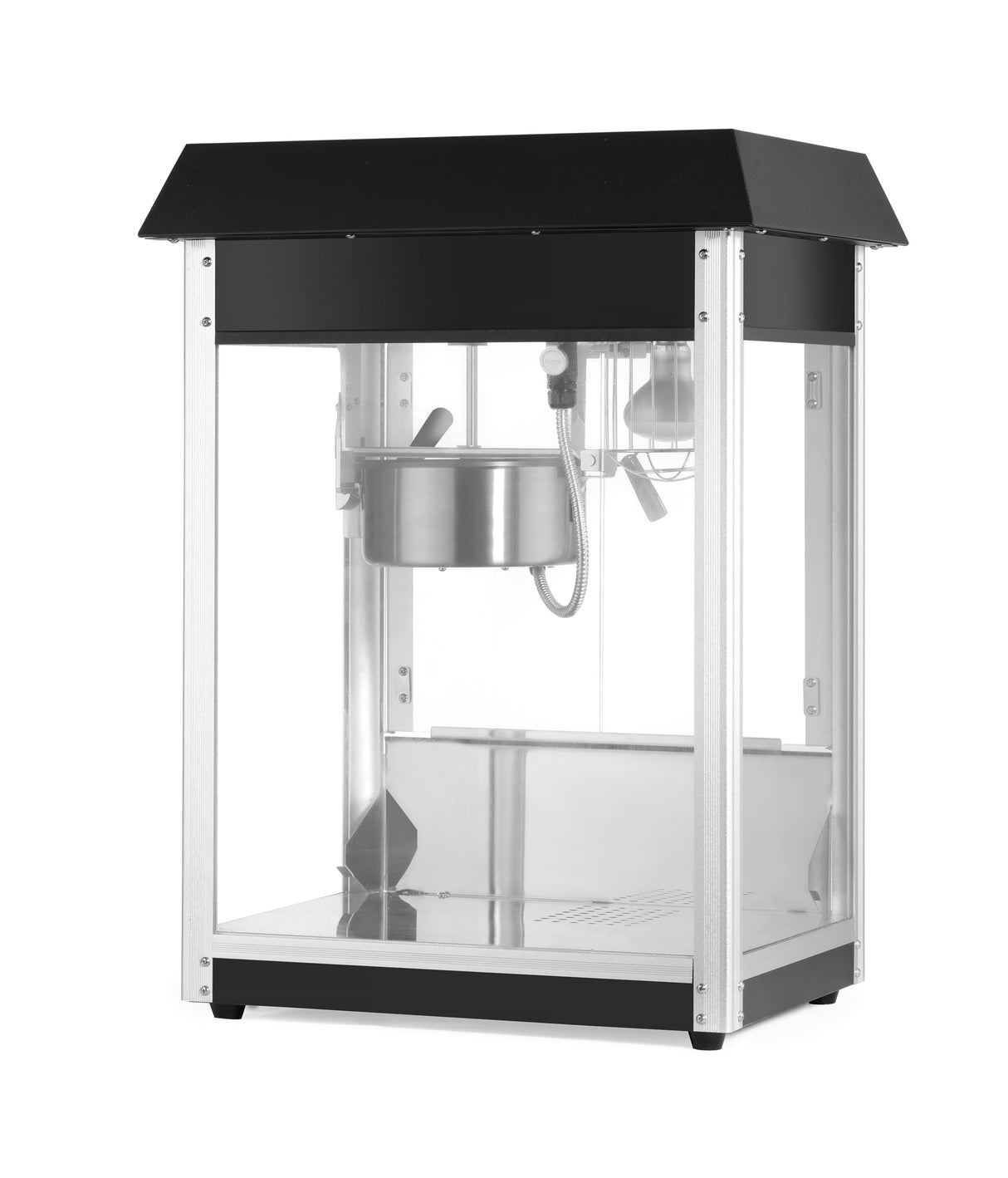 HENDI Máquina para hacer palomitas de maíz, palomitero, con bandeja recogemigas, 230V, 1500W, 560x420x(H)770mm, aluminio, acero inoxidable, cristal templado, negro