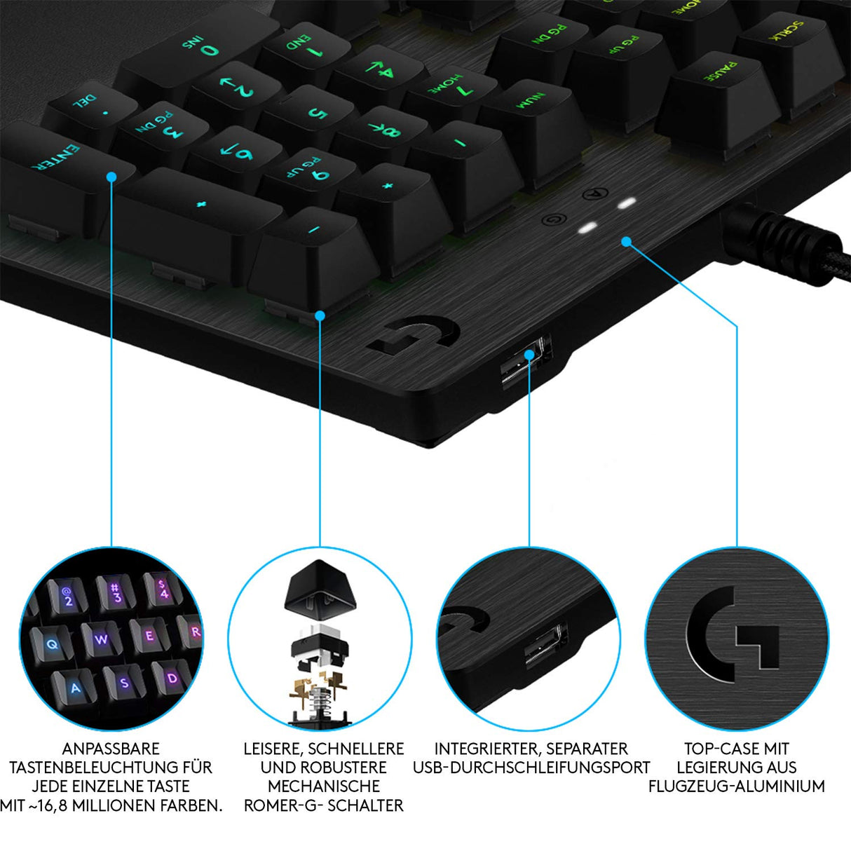 Logitech G G512 Teclado USB QWERTZ Alemán Carbono