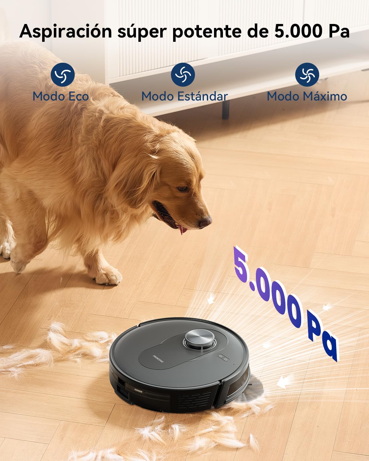 Proscenic Q8 Robot Aspirador y Fregasuelos 4500Pa Potente, Aspirador Robot 2 en 1, 200Min Autonomía, Navegación LiDAR Mapeo Preciso, Ideal para Mascotas, Control por Alexa, Google Home, Siri, IFTTT