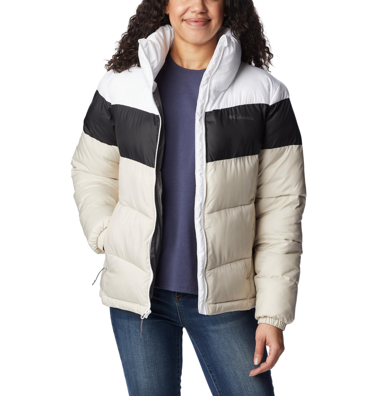 Columbia Puffect Color Blocked Jacket Chaqueta, Mujer, Piedra Oscura, Negro, Blanco, S