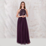 Maya Deluxe Maya Berry Embellished Halter Neck Maxi Dress Vestido de Dama de Honor, 12 para Mujer