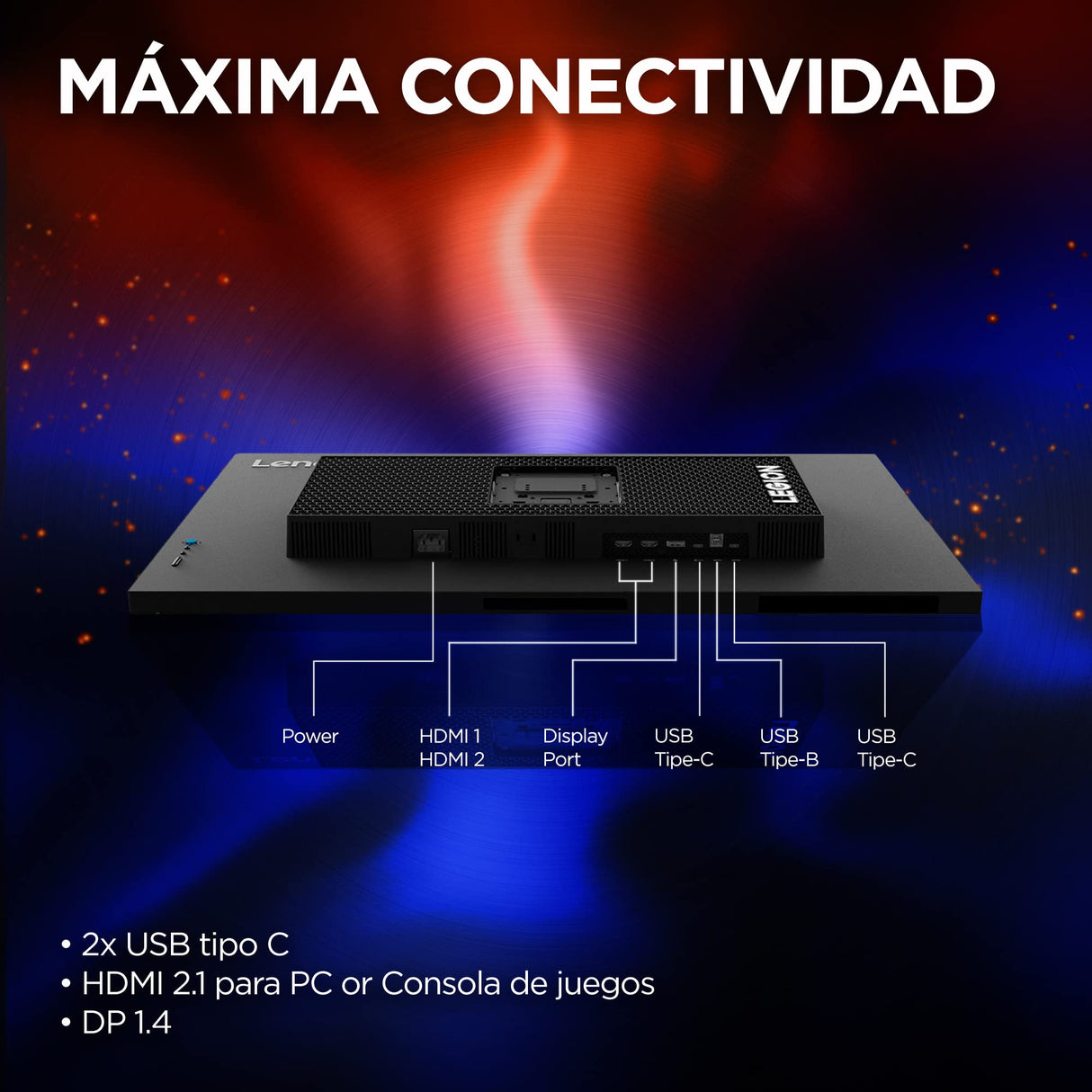 Lenovo Legion Y32p-30 - Monitor Gaming 31.5" 4K UHD con EyeSafe (IPS, 144 Hz, 0.2ms, HDMI DP USB-C + Cables, FreeSync Premium, HDR400, Altavoces) Ajuste de Inclinación/Elevación/Rotación - Negro