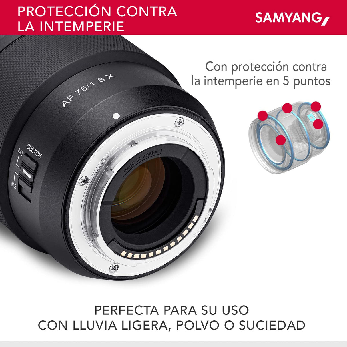 Samyang AF 75 mm F1.8 para Fuji X - lente para retratos liviana y compacta con LSTM-AF, protección contra la intemperie e interruptor personalizado para tomas nocturnas y de viaje