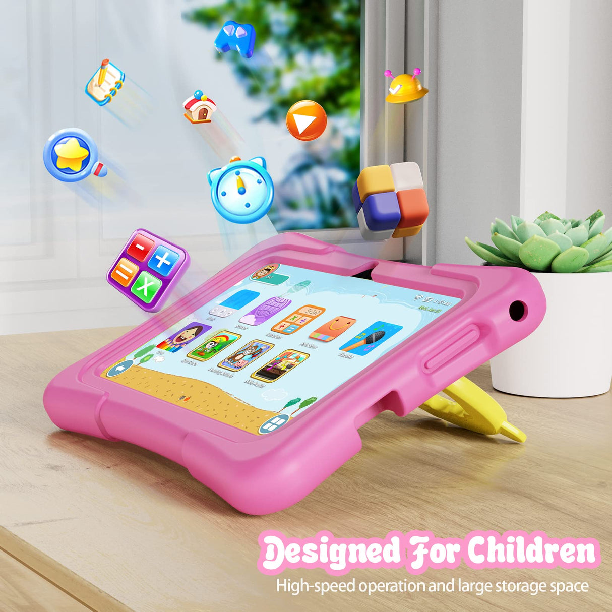 PRITOM Kids Tablet 7 Pulgadas, Android 11, 2GB RAM 32GB ROM, BT, WiFi, cámara Dual, Educativo, Control Parental, Software para niños con Estuche para Tableta para niños, Tipo C, Rosa