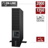 Atlantis A03-OP2002-RC UPS Online - Sistema de alimentación ininterrumpida con Doble conversión Onda sinusoidal Pura 2000 VA 1350 W, Servidor Convertible, Pantalla LCD, USB, Serie RS-232, 8 Salidas