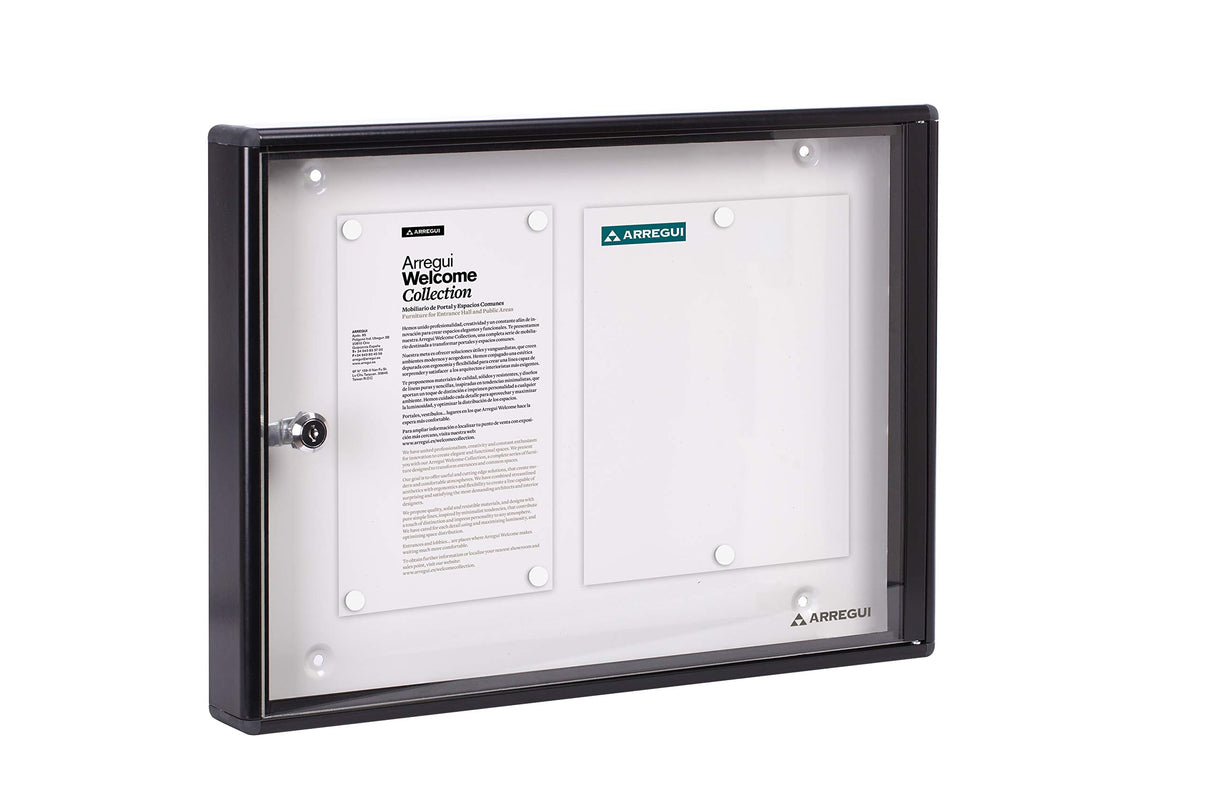 Arregui PAN44 Panel de Anuncios de Aluminio y metacrilato para 2 Hojas DIN A4, Negro, 35 x 48 x 5 cm