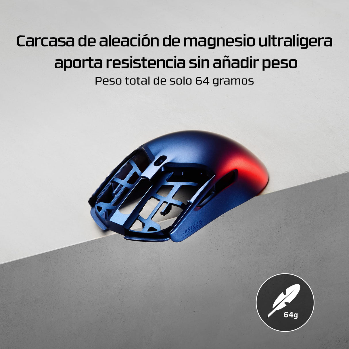 HyperX Pulsefire Haste 2 S - Ratón Gaming inalámbrico, Carcasa de magnesio, Ultra-Ligero 64g, batería 120h, Glass Skates, Sensor 26K, Color Azul